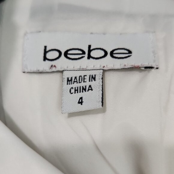 Bebe Sz 4 Black White Monochrome Sweetheart Neckline Peplum Dress Club Party Out - Picture 11 of 14